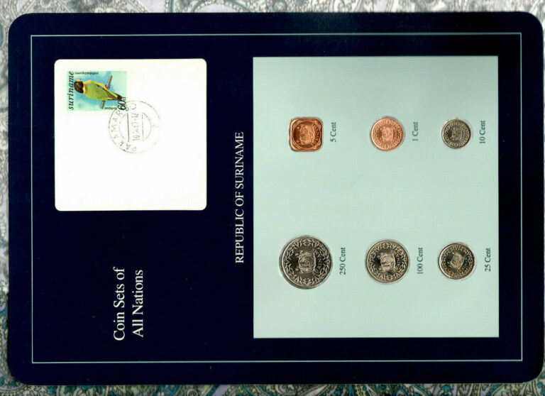 Read more about the article Coin Sets of All Nations Suriname w/card UNC 1987-1989 10 25 100 250 cents 1989