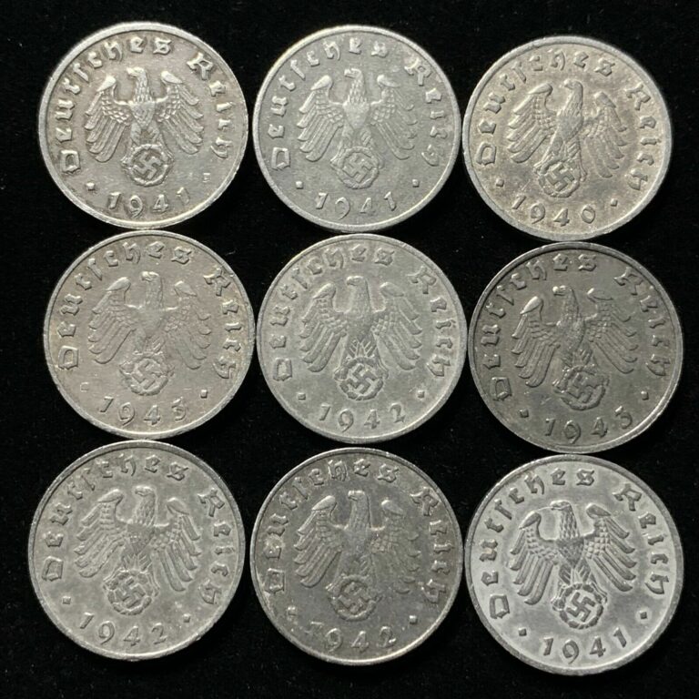 Read more about the article 9 Coin Lot Third Reich WW2 German 1 Reichspfennig Zinc Coins