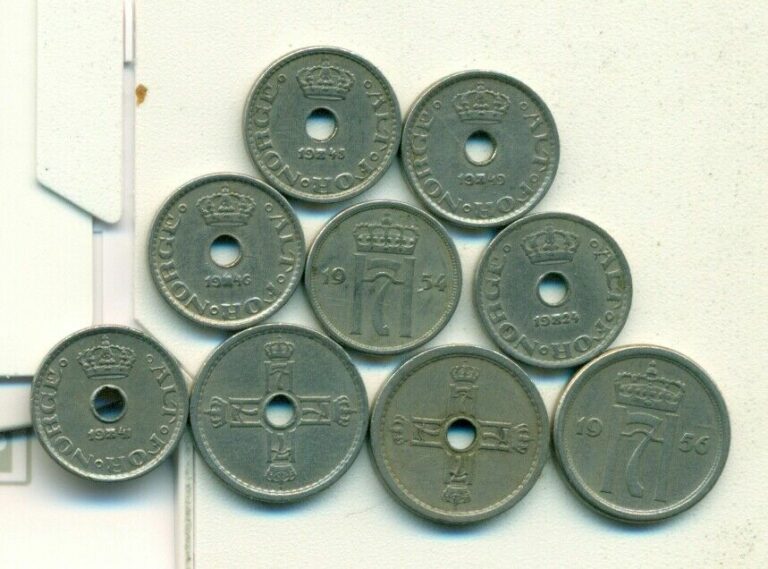 Read more about the article 9 DIFFERENT and OLDER COINS from NORWAY (4 DIFFERENT TYPES/1924-1957)