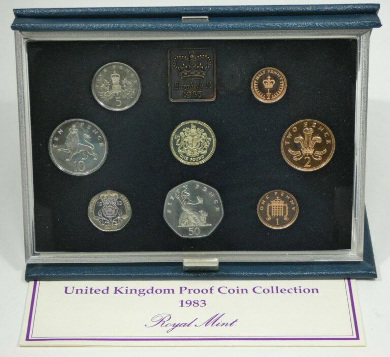 Read more about the article 1983 UNITED KINGDOM PROOF Coin Collection 8 Coins £1 – 1/2p  Case and COA