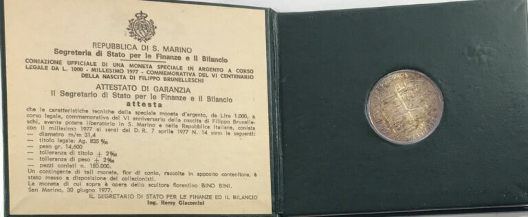 Read more about the article 1977 SAN MARINO Italy toned silver coin 1000 lire UNC Social Security S846