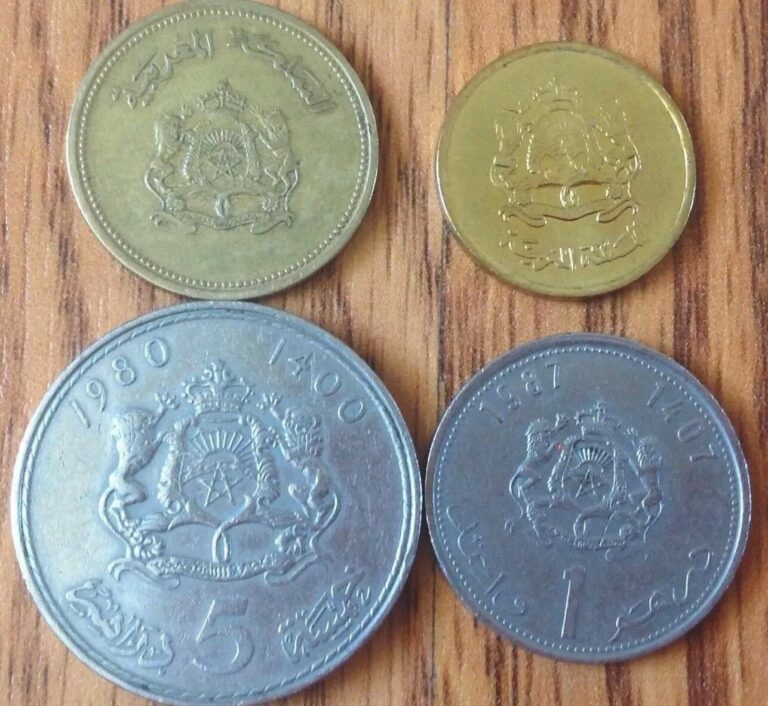 Read more about the article Morocco 1980-2002 ( 10  20 Centimes 1  5 Dirham ) lot of 4 coins  المغرب