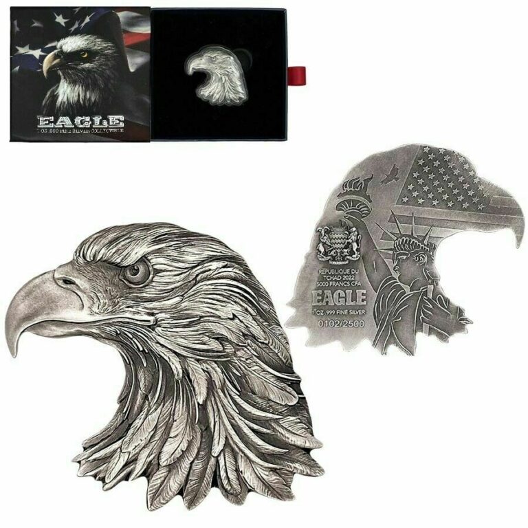 Read more about the article *NEW* 2022 Chad 1 oz Silver American Eagle Shaped High Relief Coin OGP 2500 Mint