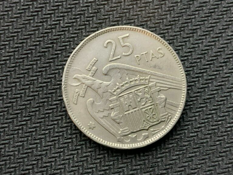 Read more about the article 1957 Spain 25 Pesetas Coin  XF  67 in Star   edge dent     #B1011