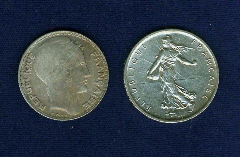 Read more about the article FRANCE REPUBLIC  1931 10 FRANCS and 1960 5 FRANCS SILVER COINS  LOT OF (2)