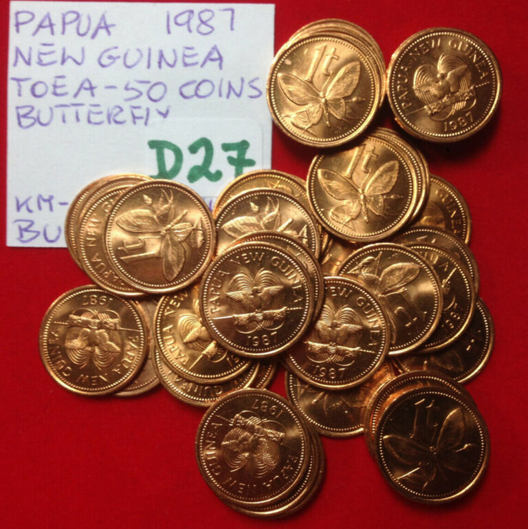 Read more about the article D27 Papua New Guinea; 50 Coins from Mint Bag – Toea 1987  Butterfly  KM#1 Red BU