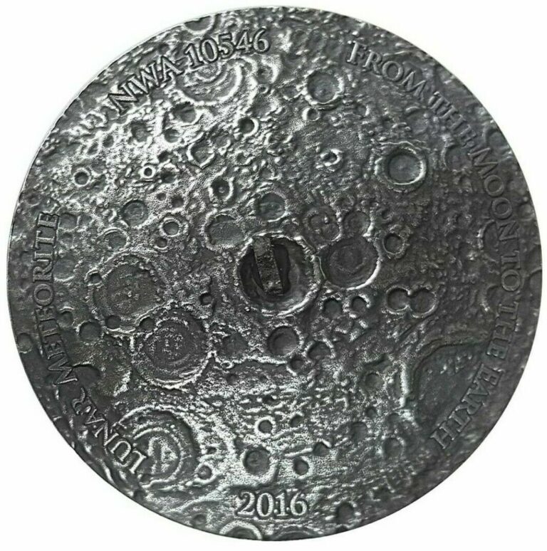 Read more about the article 2016 1 Oz Silver Burkina Faso LUNAR METEORITE Convex NWA 10546 Nano Chip Coin.