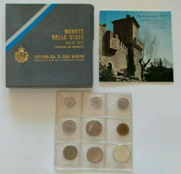 Read more about the article SAN MARINO BU SET 1977 – 9 coins: 1  2  5  10  20  50  2x 100 + 500 LIRE SILVER