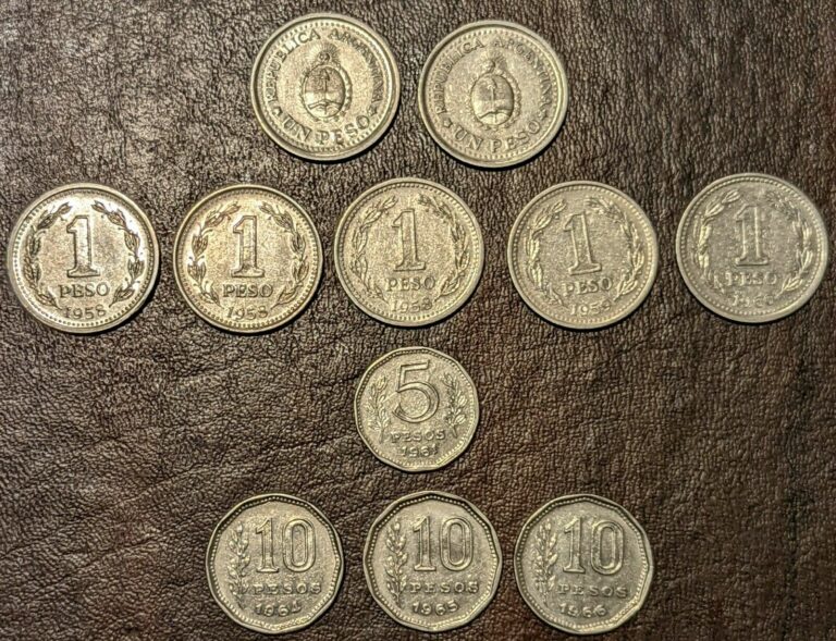 Read more about the article 11 Coins from Argentina  1958-66:  1-10 Pesos