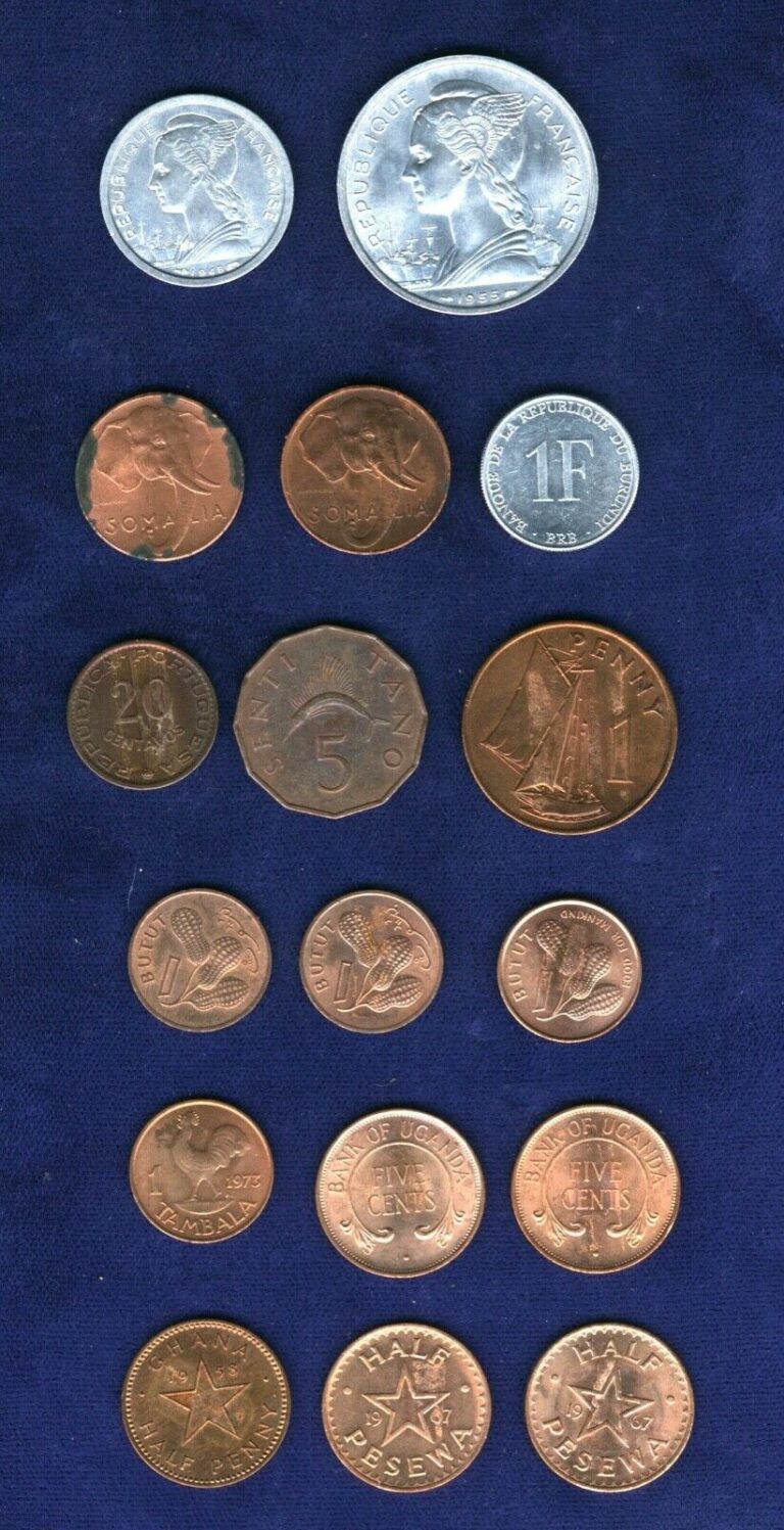 Read more about the article AFRICA GROUP LOT OF (17) COINS  INCLUDES: SOMALIA  REUNION  TANZANIA  GHANA  BUR