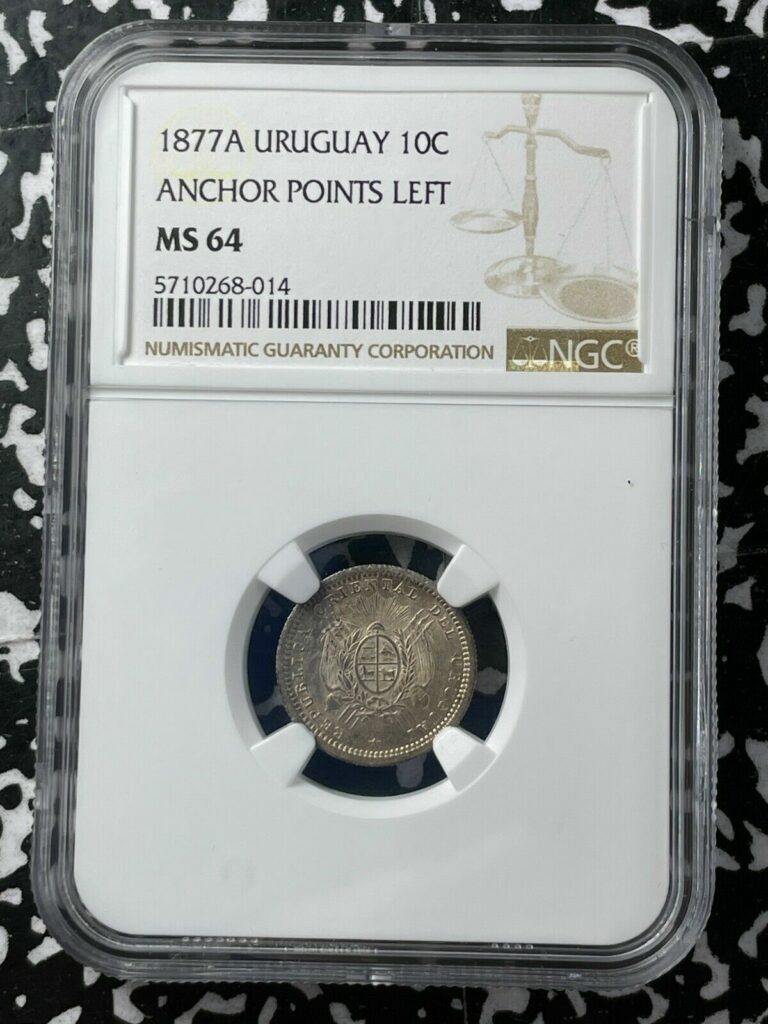 Read more about the article 1877-A Uruguay 10 Centesimos NGC MS64 Lot#G1870 Silver! Choice UNC!