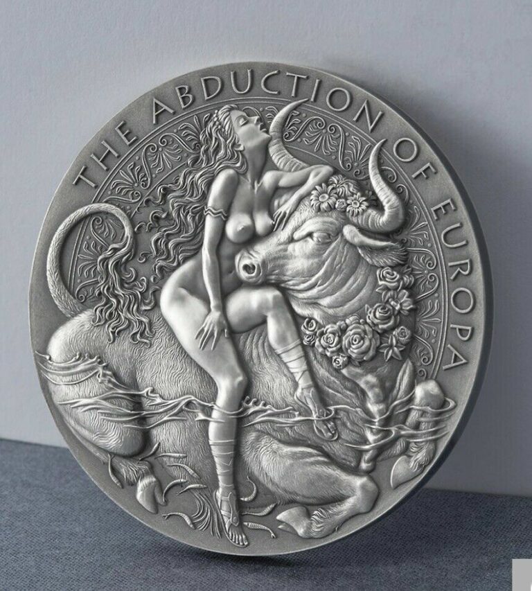 Read more about the article CAMEROON SILVER 2 Oz ABDUCTION OF EUROPA CELESTIAL BEAUTY 2022 ANTIQUE PRE-SALE