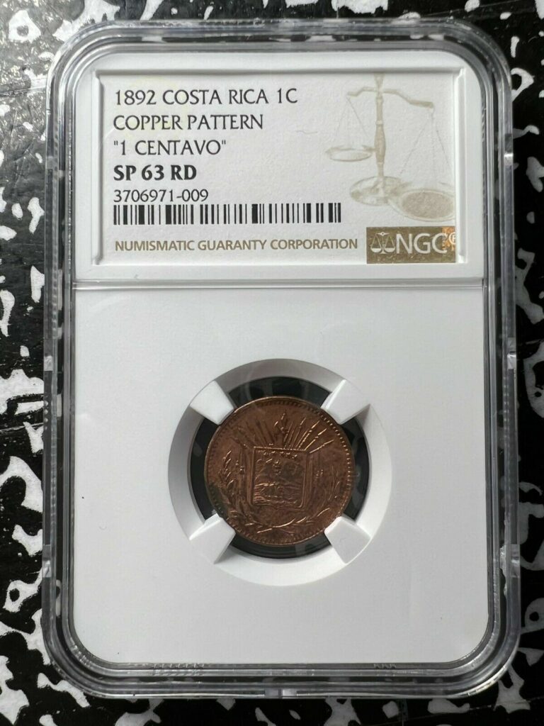 Read more about the article 1892 Costa Rica 1 Centavo Copper Pattern NGC SP63 Red Lot#G1847 Choice UNC!