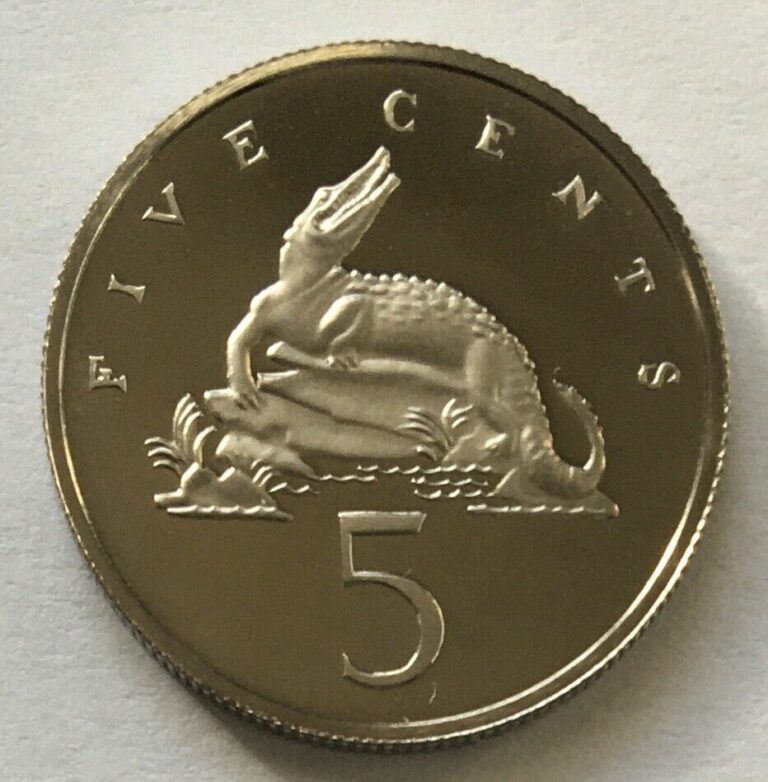 Read more about the article Jamaica 5 Cents 1974 – American crocodile (Crocodylus acutus) – Cameo Proof