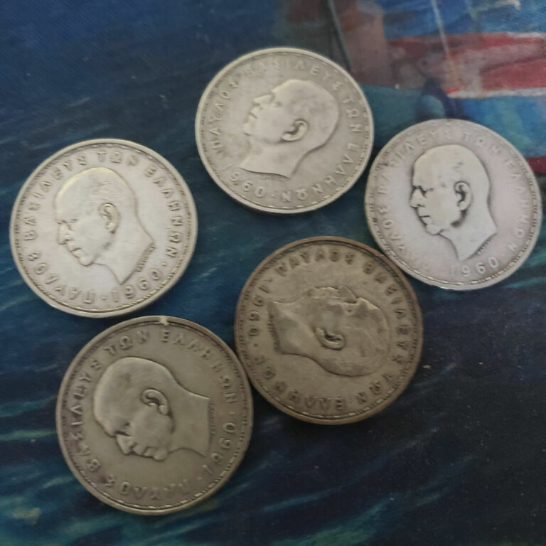 Read more about the article GREECE. SILVER 20 DRACHMAI. 1960.(5 coins)