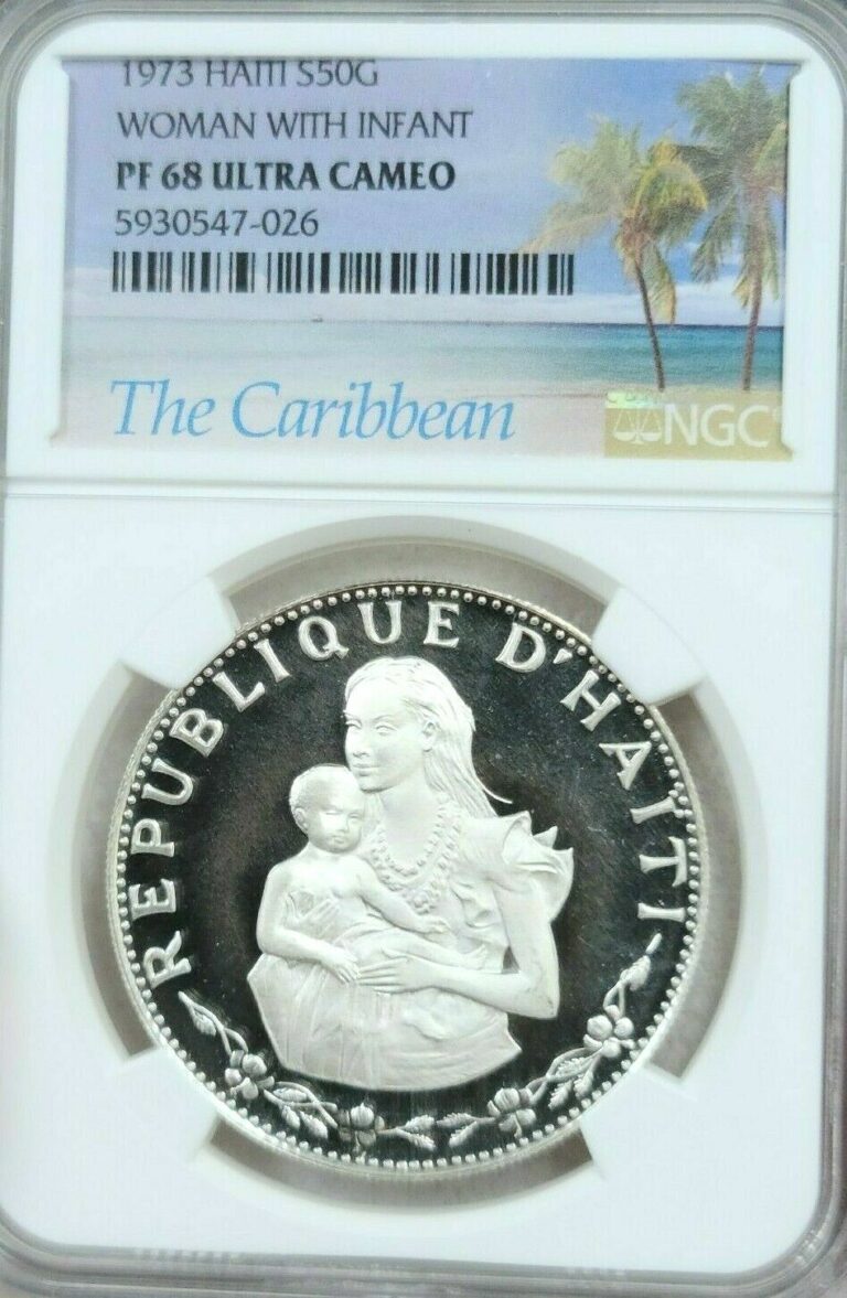 Read more about the article 1973 HAITI SILVER 50 GOURDES WOMAN WITH INFANT NGC PF 68 ULTRA CAMEO SCARCE COIN