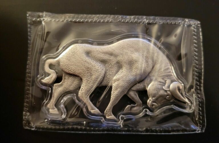 Read more about the article 2021 Chad 1 oz Silver Bull Shaped Antiqued High Relief Coin (w/Box)