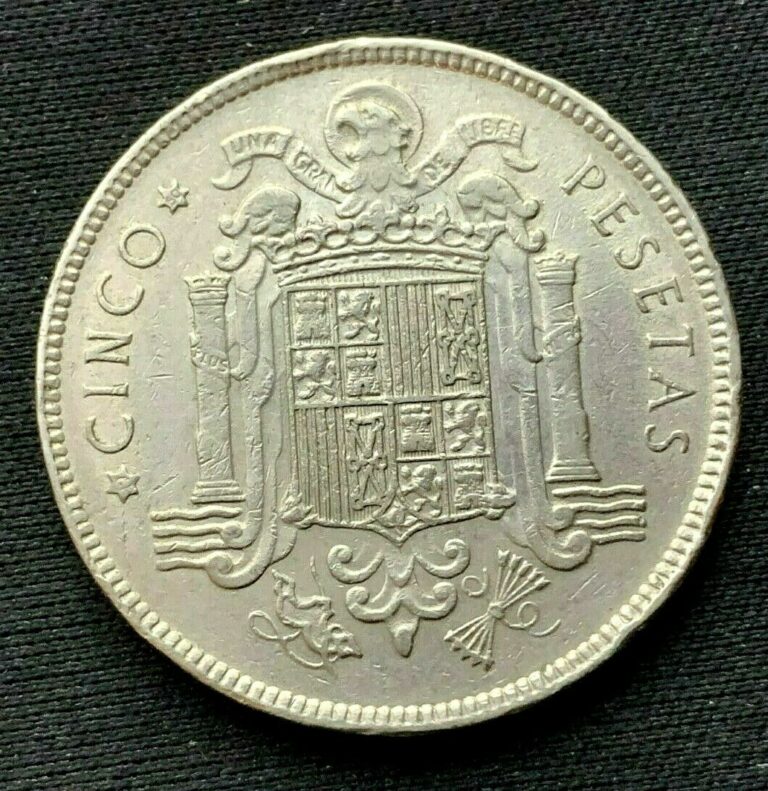 Read more about the article 1949 Spain 5 Pesetas coin XF +  ( 50 in the star )    World Coin     #C395