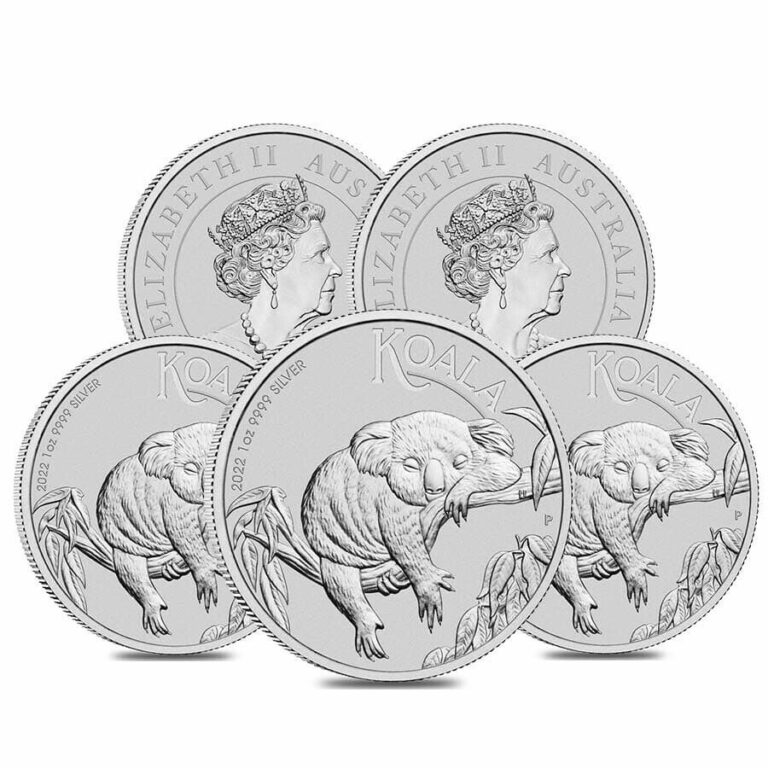 Read more about the article Lot of 5 – 2022 1 oz Silver Australian Koala Perth Mint .9999 Fine BU In Cap