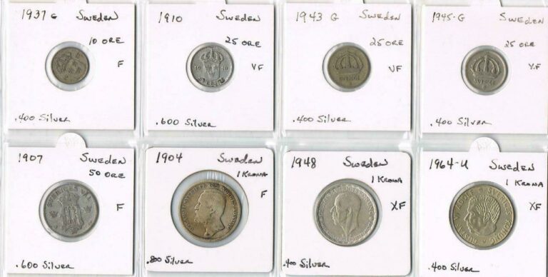 Read more about the article WORLD COINS – SWEDEN – 8 SILVER COIN LOT – FINE TO EXTRA FINE CONDITION