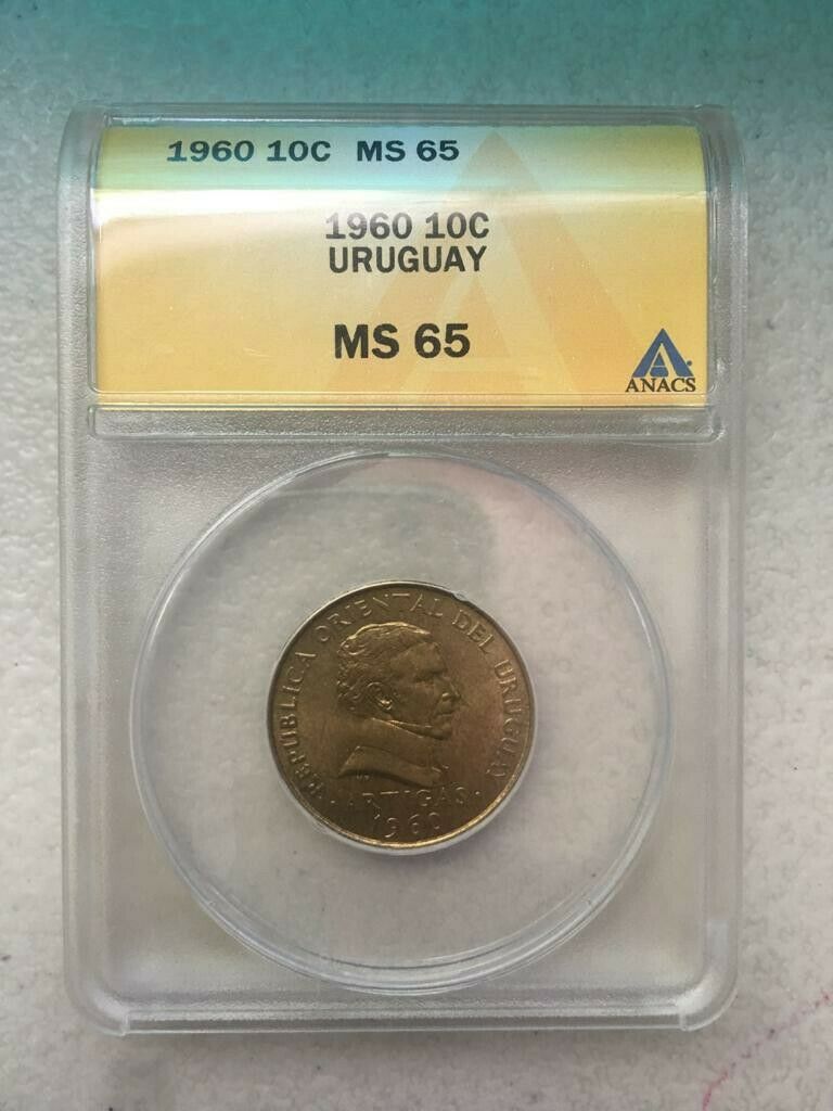 Read more about the article URUGUAY KM39 1960 UNC 10 CENTESIMOS ANACS MS 65 “FREE USA SHIPPING” p#22