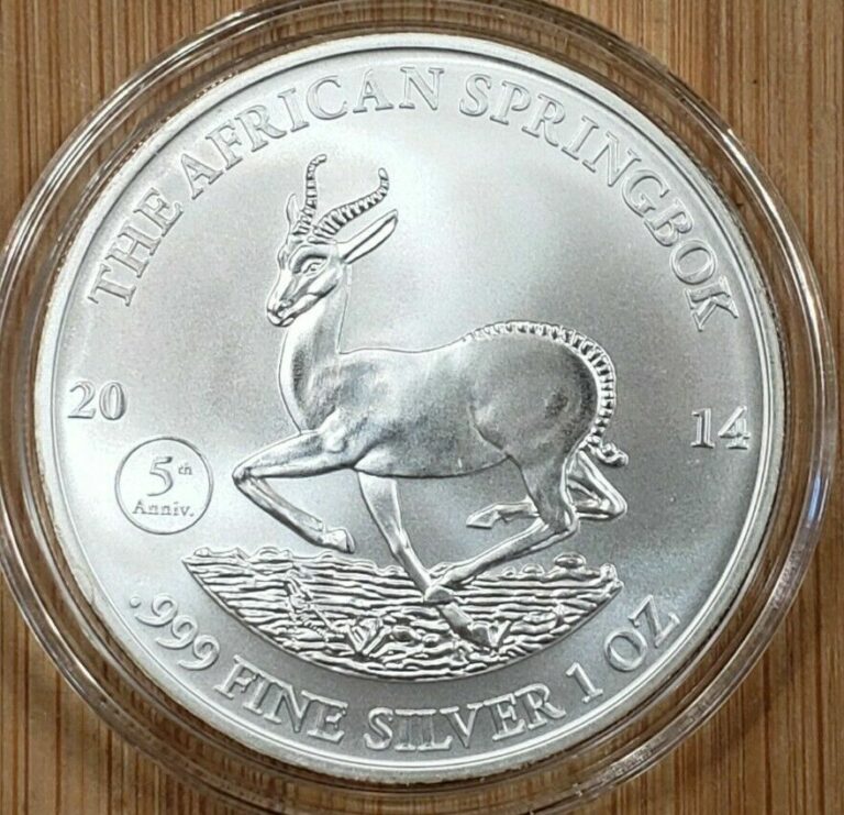 Read more about the article 2014 Gabon 1 oz. Springbok 1000 Francs Silver Coin 5th Anniv. Privy with Capsule