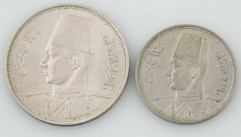 Read more about the article 2 Egyptian coins Egypt 1939 5 Piastre 1941 5 Milliemes Almost Uncirculated – XF