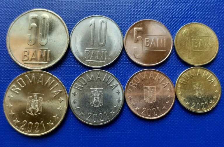 Read more about the article ROMANIA Lot Romanian SET 4 coins 1 ban 5 bani 10 bani 50 BANI 2021 coin Rumänien