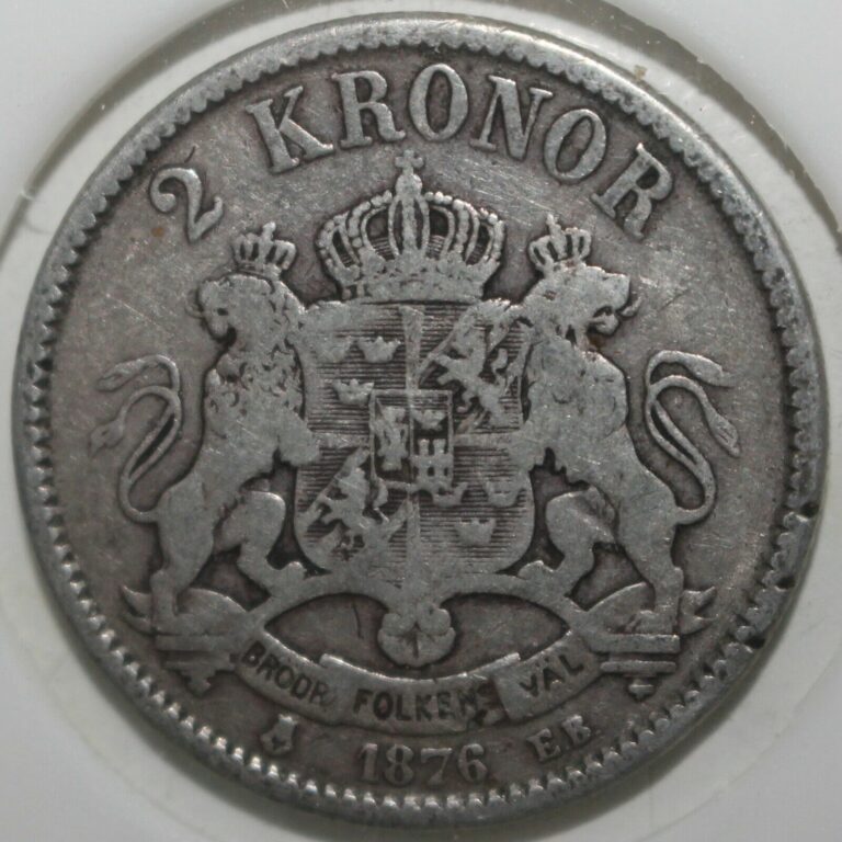 Read more about the article Swedish 2 Kronor Coin 1876 EB KM# 742 Sweden Silver 800 Oscar II Norway Two