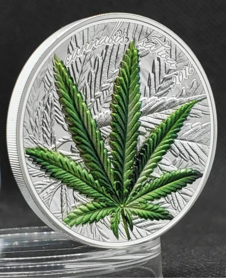 Read more about the article 2016 1oz Silver Republic of Benin 1000 Francs Cannibus Sativa coin