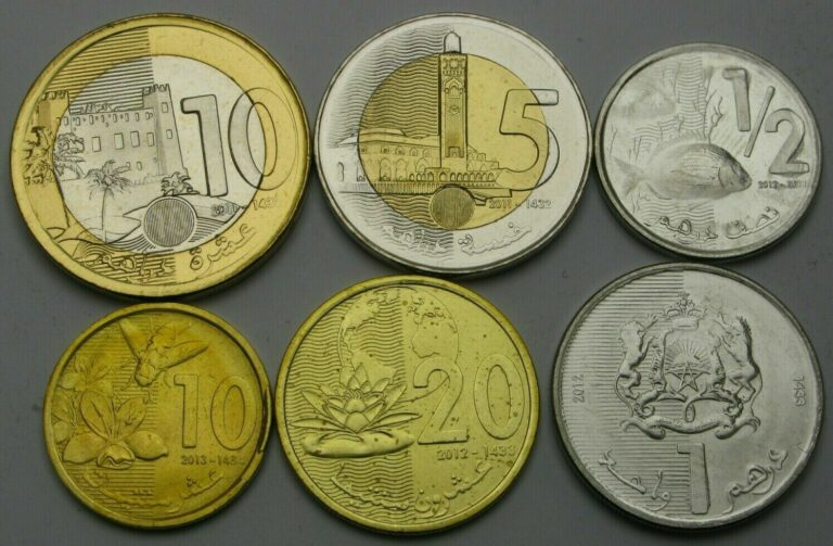 Read more about the article MOROCCO 10 Santimat / 10 Dirhams 2011/2013 – Lot of 6 Coins – UNC *