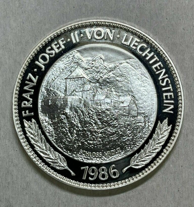 Read more about the article Liechtenstein 1986 5 Oz 10 Taler Thaler .999 Silver Proof Coin Vaduz Palace RARE