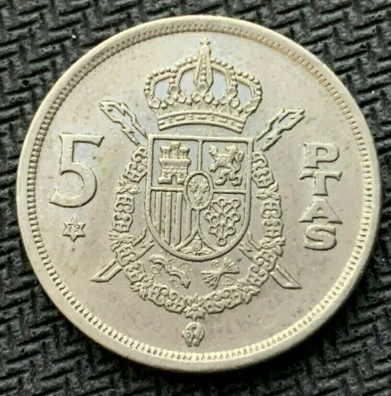 Read more about the article 1975 Spain 5 Pesetas Coin AU UNC  ( 79 in the star ) High Grade Coin    #B683