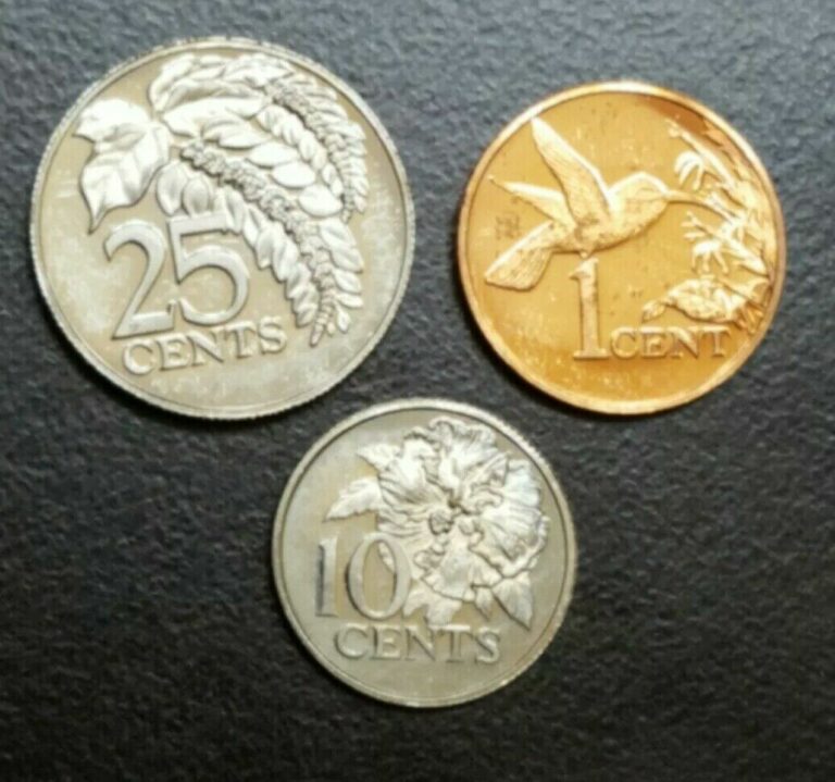 Read more about the article 1972 TRINIDAD and TOBAGO FM 1 10 and 25 KM 9 11 12 PROOF AU LOT OF 3 WORLD COINS