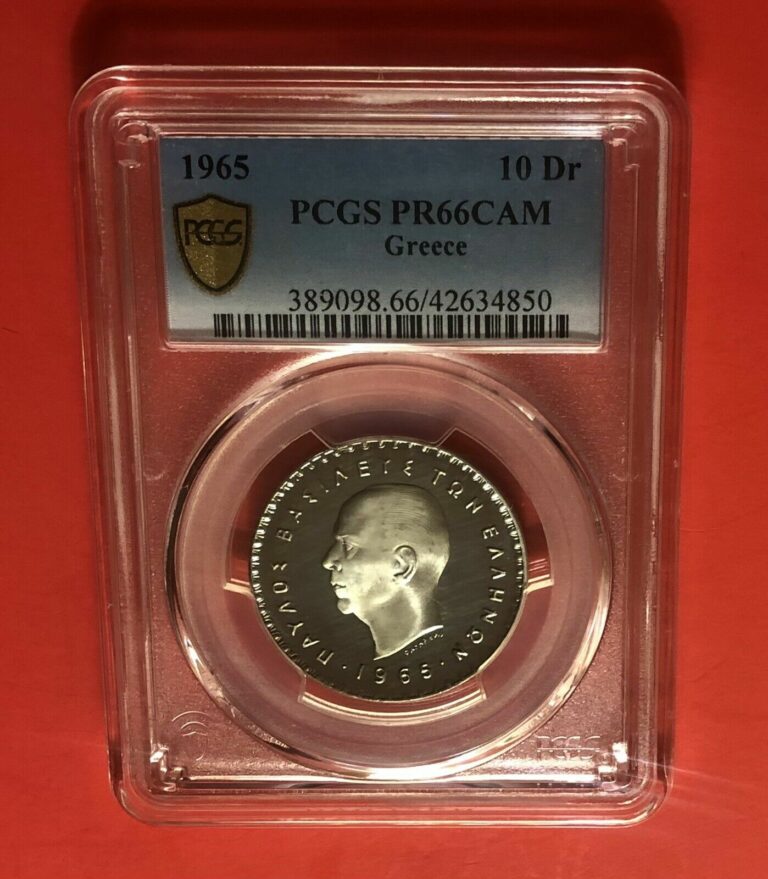 Read more about the article GREECE-1965-UNCIRCULATED 10 DRACHMAS PROOF COIN   GRADED BY PCGS PF66DCAM