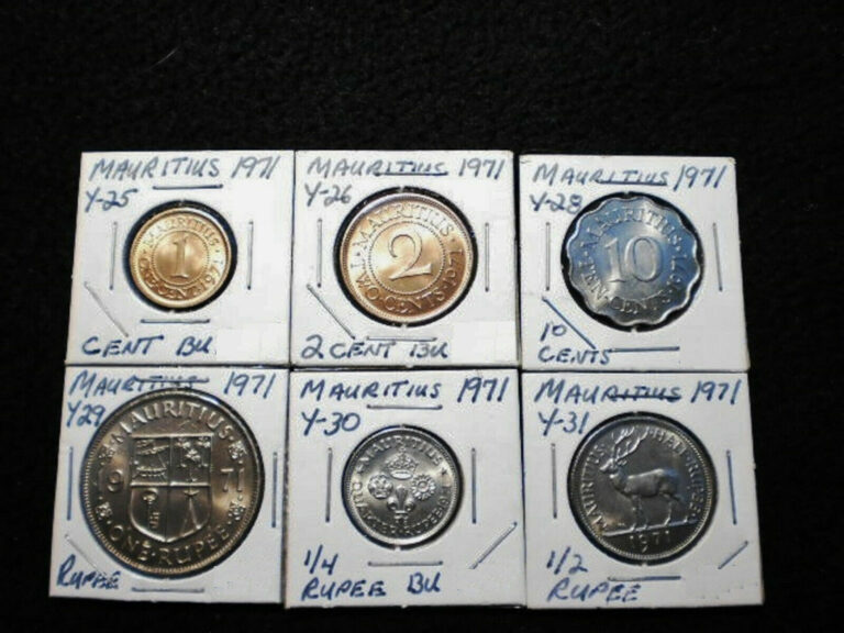 Read more about the article 7 coin set 1971  MAURITIUS 1c  2c  5c  10c  1.4R  1/2R  1 Rupee Choice BU coins