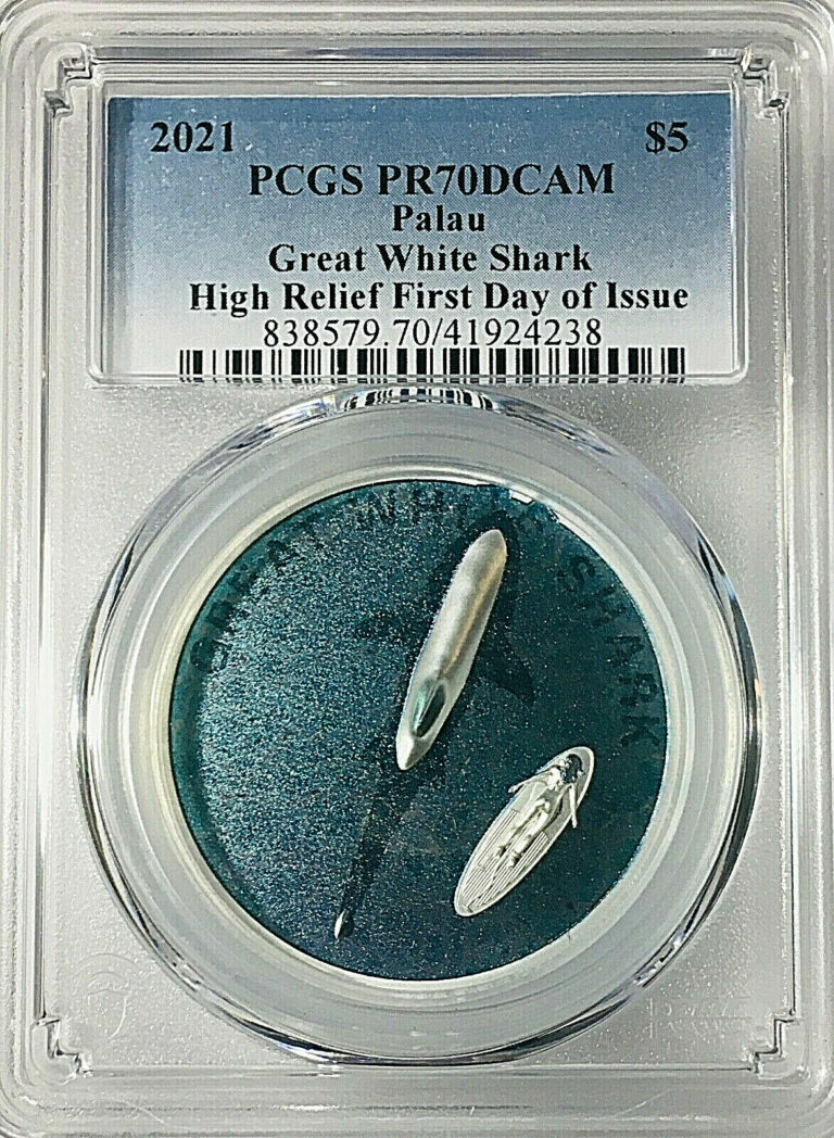 Read more about the article 2021 PALAU $5 GREAT WHITE SHARK UHR SILVER PROOF PCGS PR70 FIRST DAY OF ISSUE