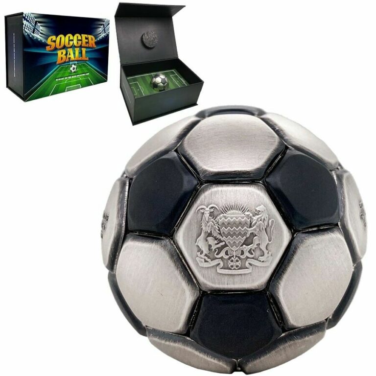 Read more about the article 2022 Chad 30 gram Silver Soccer Ball Spherical Antiqued Coin .999 Fine (w/Box)