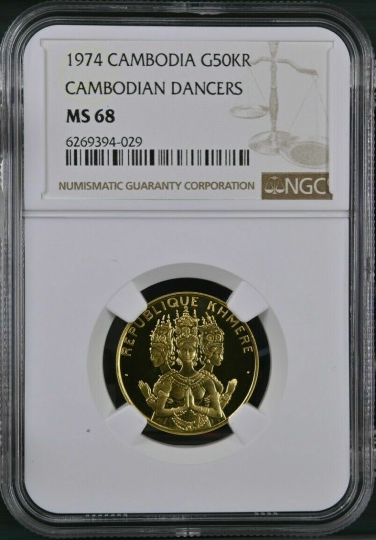 Read more about the article CAMBODIA   GOLD 50 000 RIELS CAMBODIAN DANCERS 1974 UNC – NGC MS 68   RARE2