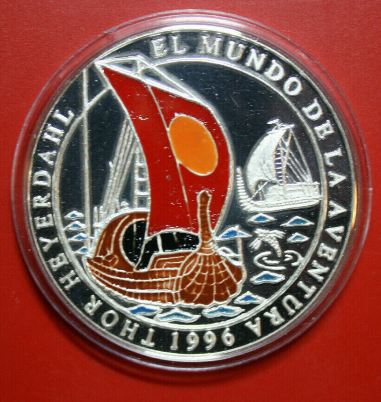 Read more about the article DARS Sahara 1000 Pesetas Silver 1996″ Thor Heyerdahl” #F3297 Coloured KM#44 RARE