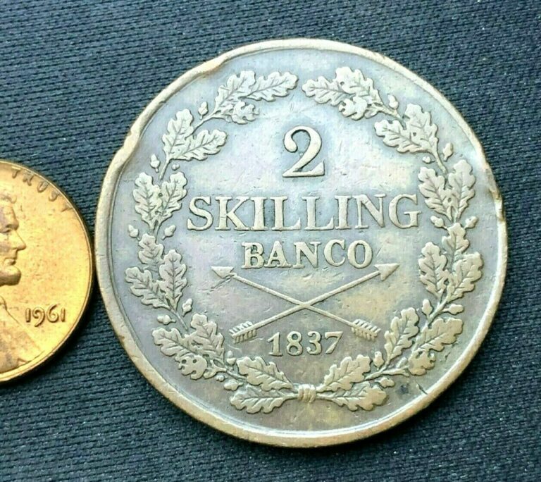 Read more about the article 1837 Sweden 2 Skilling Banco Coin VF +   World Coin  Copper   #C076