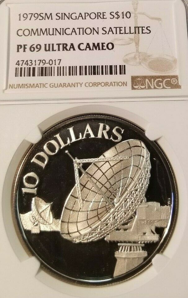 Read more about the article 1979 SINGAPORE SILVER $10 COMMUNICATION SATELLITES NGC PF 69 ULTRA CAMEO TOP POP