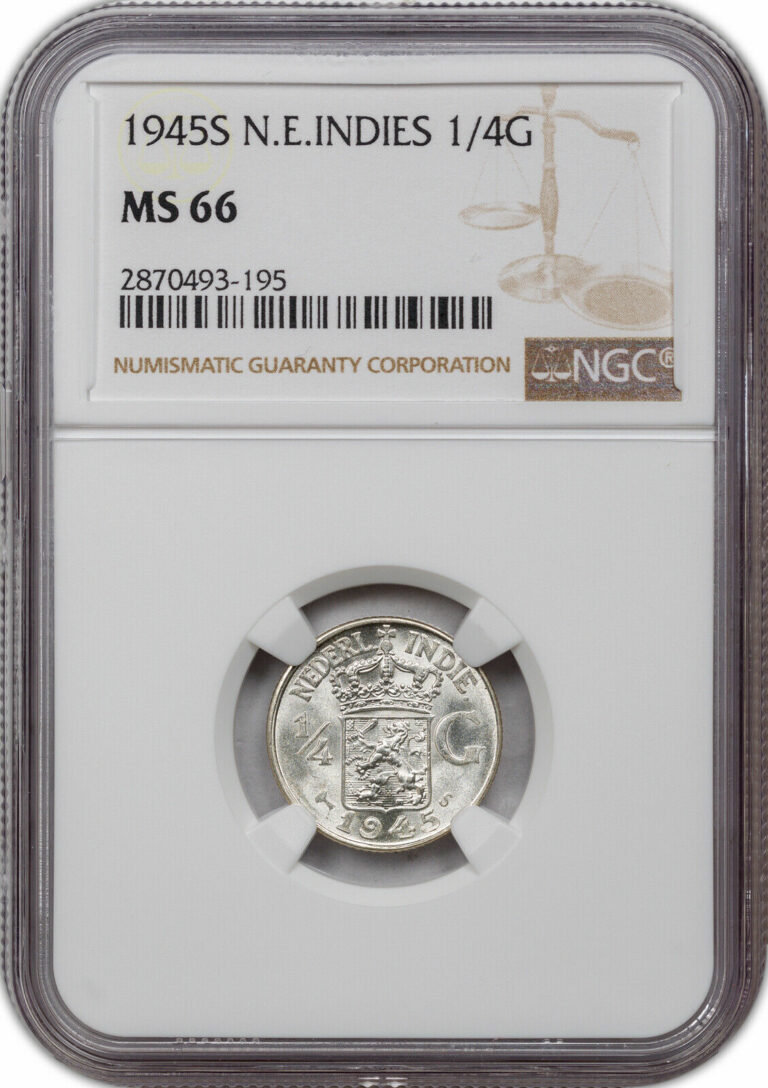 Read more about the article 1945 SILVER N.E. INDIES 1/4G NGC MS66 HIGH ONLY 5 GRADED HIGHER