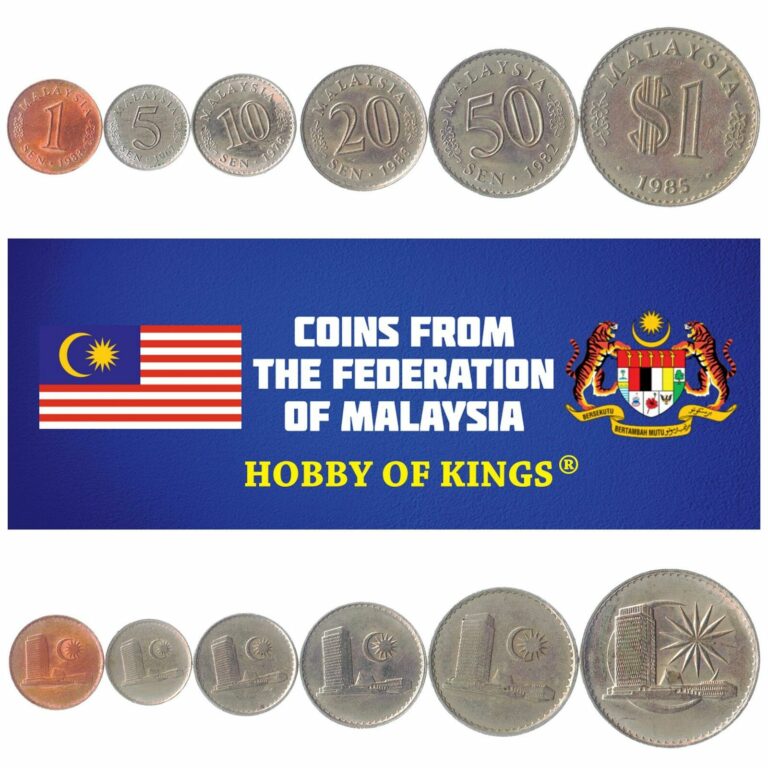 Read more about the article SET OF 6 COINS FROM MALAYSIA. 1  5  10  20  50 SEN  1 RINGGIT (AGONG). 1967-1988