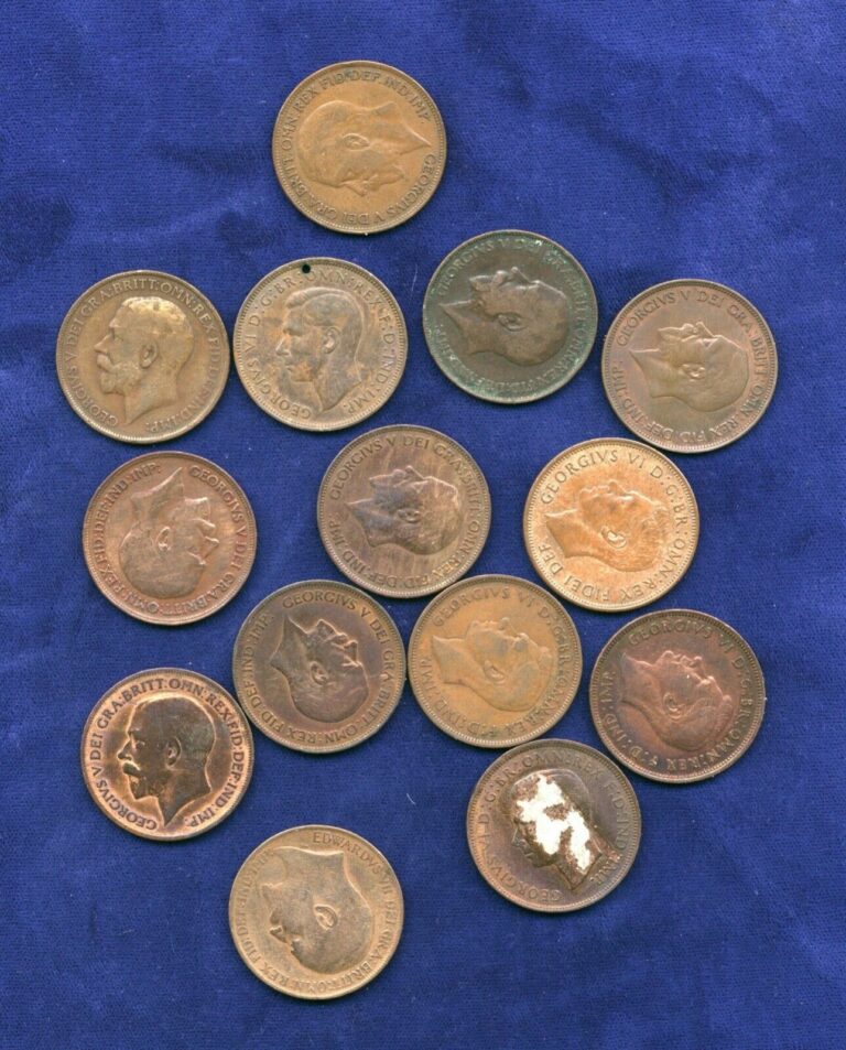 Read more about the article UNITED KINGDOM / GREAT BRITAIN / ENGLAND 1913-1949 PENNY COINS GROUP LOT OF (14)