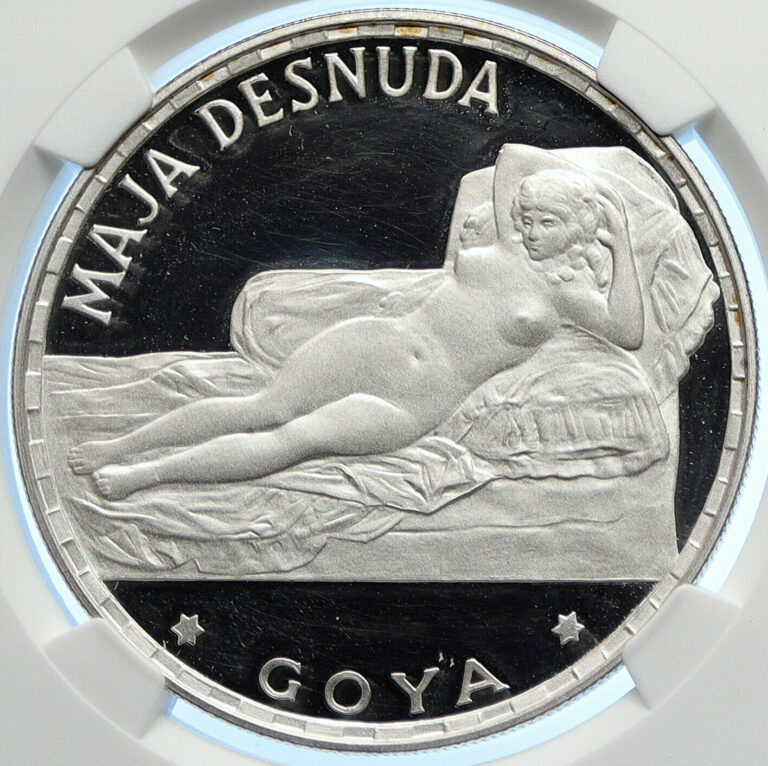 Read more about the article 1970 EQUATORIAL GUINEA Goya Maja Desnuda Proof Silver 100Peseta Coin NGC i106364