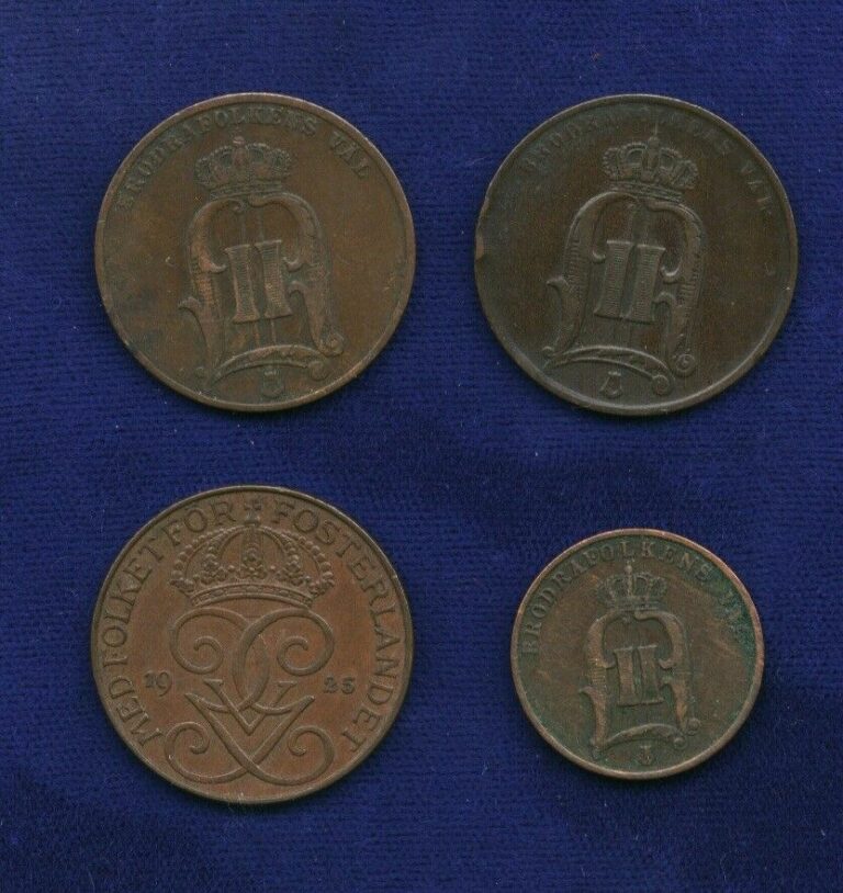 Read more about the article SWEDEN KINGDOM 5 “ORE” COINS: 1875  1882  1925  and 2 “ORE” 1879  LOT OF (4) COINS