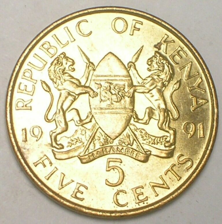 Read more about the article 1991 Kenya Kenyan 5 Cents Moi Lions in Arms Coin XF
