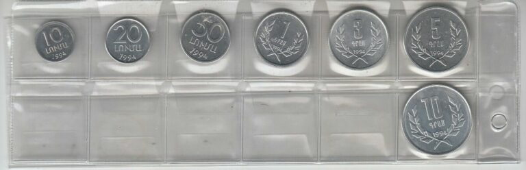 Read more about the article ARMENIA  1994 10 20 50 LUMA 1 3 5 10 DRAM  7 COINS UNC Set