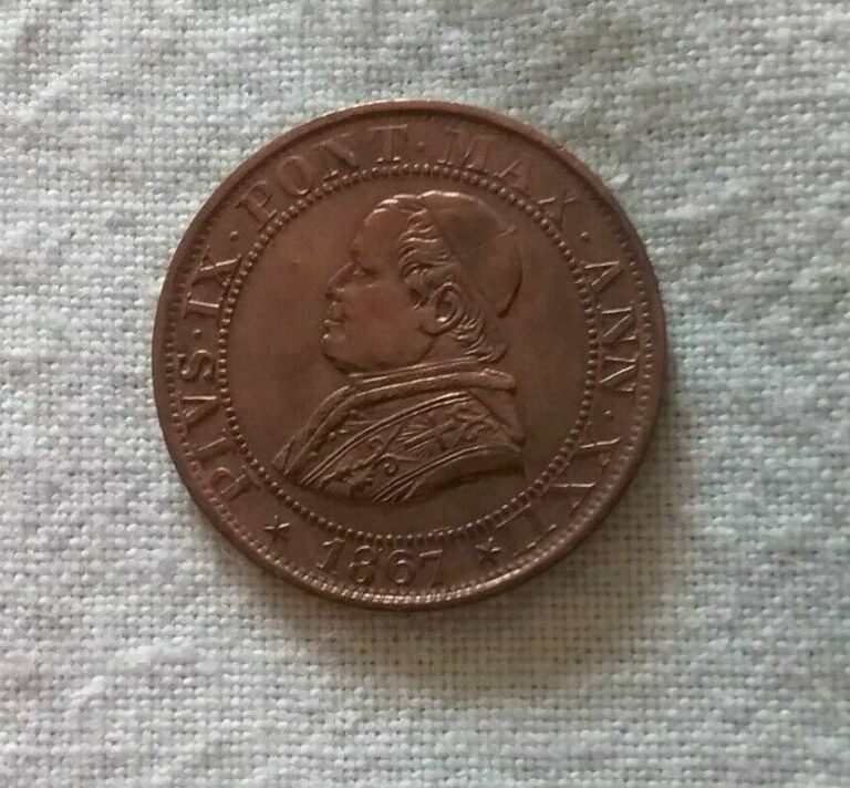 Read more about the article 1867 XXI Italian States PAPAL STATES 1/2 Soldo 2.7 Gram Coin Vatican City